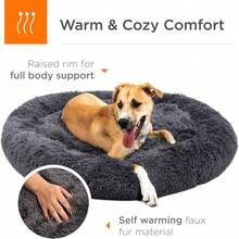 45in Dog Bed Self-Warming Plush Shag Fur Donut Calming Pet Bed Cuddler W/Water-Resistant Lining, Raised Rim - Gray - 預設 - 查看 4