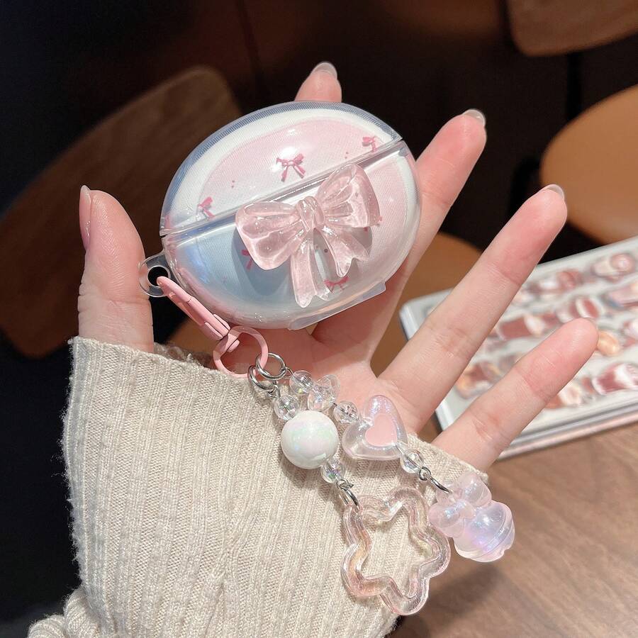 Gradient 3D Bow Knot + Pendant Suitable For HUAWEI FreeBuds 5i/6i/7i Bluetooth Earphone Case Protective Cover, SE2/SE3 Earphone Case, Minimalist Transparent For FreeBuds Pro 3/Pro 4/FreeBuds SE 4 - Gradient 3D Bow - View 1