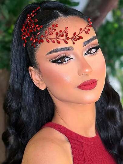 1pc Luxurious Red Crystal Decorated Bridal Headband, Fashionable Women's Hair Accessory Suitable For Party, Photography, Celebration, Ball