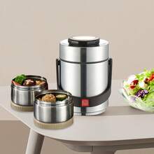 1500ml 304 Stainless Steel Insulated Lunch Box, Portable 3‑Layer Vacuum Insulation Container For Hot Food, Soup & Meals At Work, Office, Outdoor & Travel - 銀色 - 查看 10