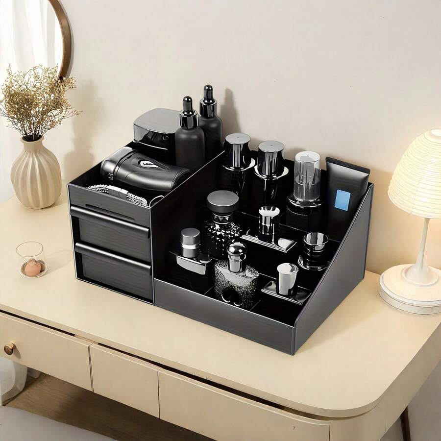 Handy Desktop Makeup Organizer With Drawers – Space-Saving Cosmetic Storage For Daily Skincare & Toiletries (Black) - 黑色 - 查看 1