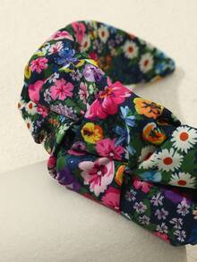 1pc Women's Fashion Floral Print Knotted Pleated Fabric Headband, Suitable For Daily, Bohemian, Festival, Party Wear In Spring/Summer Hairband - Multicolor - View 5