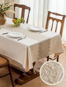 1件提花防水桌布，涤纶面料，长方形或正方形可选，适用于客厅、餐厅、派对、家居装饰、房间装饰、桌面装饰及节日礼品，多种尺寸可选，可机洗 - 米色 - 查看 7