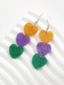 嘉年华亚克力三色心形皇冠鸢尾花耳环，欧美风格节日配饰 - 彩色 - 查看 7