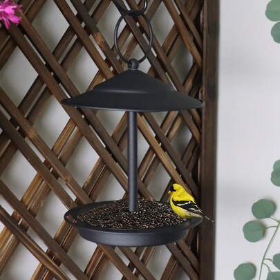 1个户外金属喂鸟器，简约黑色悬挂式喂鸟器，吸引各种鸟类，美观的花园和庭院装饰，送给爱鸟人士的完美礼物