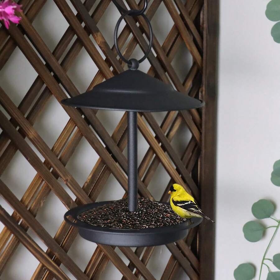 1个户外金属喂鸟器，简约黑色悬挂式喂鸟器，吸引各种鸟类，美观的花园和庭院装饰，送给爱鸟人士的完美礼物 - A - 查看 1