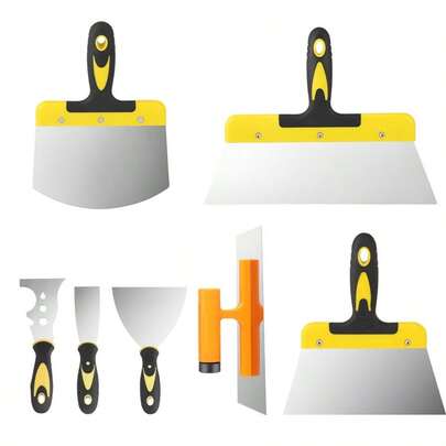 Wallpaper Scraper Set, 8 Pieces Stainless Steel Drywall Hand Tool Kit Includes Taping Knives, Putty Knives, Finishing Trowel, Mud Scoop And Mud Pan With Ergonomic Handles