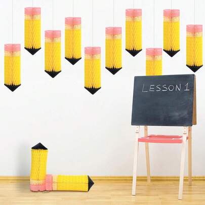 1pc/3pcs/6pcs Back To School, Graduation Season Classroom Decor Honeycomb Pencil Shaped Hanging Ornaments, Ceiling Decor For Kindergarten, Living Room, Garden To Add Ambiance