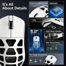 Chuột chơi game không dây siêu nhẹ ATTACK SHARK R3 46g bằng hợp kim magie, kết nối Bluetooth/2.4Ghz/có dây, tốc độ phản hồi không dây 8000Hz, cảm biến quang học PAW3395 26K DPI, chuột lập trình được dành cho Windows/PC/Game thủ - Màu đen/trắng/xám/tím & băng dính chống trượt - Nhiều màu - Xem 10