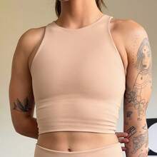 Women's Fitness Top, Women's Gym Top, Firm Supplex Top, Supportive Sports Top, Women's Workout Top - 米色 - 查看 2