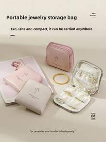 1pc Jewelry Storage Bag PU Portable Multi Layer Necklace Ring Bag Compact Large Capacity Multi Functional Jewelry Lipstick Sorting Bag - Multicolor - View 4