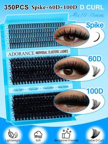 ADORANCE 350PCS Eyelash Clusters Kit D Curl 3 Styles Spike/60D/100D Mixed 10-18mm Lashes Kit With Bond&Seal Lash Remover Lash Applicator, Perfect For Beginners &Proficient, DIY At Home Easily, Easy Apply For Makeup Daily - 黑色 - 查看 2