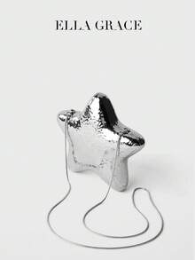 ELLA GRACE - 银色星形手拿包，闪亮派对晚宴迷你钱包，女士时尚链条单肩包，可爱星形包，适合派对和活动 - 銀色 - 查看 4