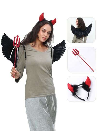 1pc Halloween & Easter Carnival Devil, Angel, Elf Black Feather Wings, Polyester Fiber Prop, Princess Costume Decor And Cosplay Element