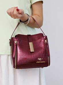 Women Patent Leather Handbag High Quality Lnterior Slot Pocket Leather Bucket Bag Female Shoulder Bag Luxury Brand Crossbody Bag - Red - View 2