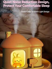 Small House Dual-Nozzle Humidifier With USB Power, Large Mist Humidifier For Desktop, Bedroom, Home Use With Night Light, Quiet Design - Little House Colorful Night Light Humidifier - View 2