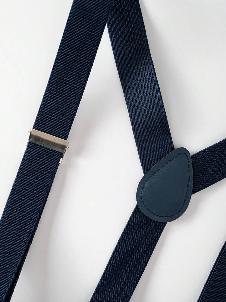 两件套男童优雅绅士套装，百搭白色可调节领短袖衬衫+蓝色背带短裤，适合返校、婚礼、学校活动、演出、派对、正式场合、休闲穿着。 - 藍色 - 查看 11