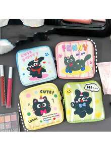 5.12"X5.12" Cartoon Sanitary Pad Storage Bag, Makeup Cosmetic Lip Balm Organizer, Menstrual Pad Holder Pouch With Zipper, Multi-Functional Storage Bag For Women And Teens - Multicolor - View 8