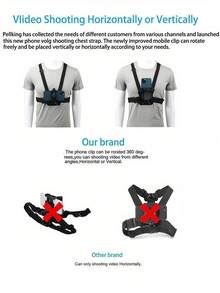 Kit de suporte de telemóvel com correia de peito ajustável, suporte de peito versátil para telemóvel para gravação POV/Vlog, pesca, ciclismo, suporte de câmara corporal, arnês de transmissão ao vivo ao ar livre, compatível com iPhone etc., acessórios para telemóvel, equipamento de filmagem - Preto - Ver 10