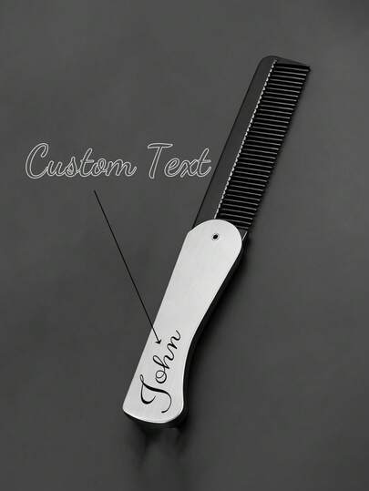 Lightweight Compact Stainless Steel Laser Engraved Folding Comb, Unisex Design For Hair Grooming