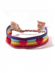 爱心编织手链镂空刺绣心形可调节腕带手工流苏手绳少女饰品礼物 - 均碼 - 查看 5