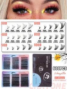 This 600-Piece D-Shaped Curled And Voluminous False Eyelash Set Includes A Beginner-Friendly Eyelash Tutorial, Thick And Voluminous DIY Segmented False Eyelashes, And Comes With Glue, Glue Remover, Tweezers, And An Eyelash Brush. - Multicolor - View 5