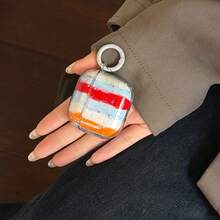 Etui na słuchawki w stylu vintage, półprzezroczyste, w czerwono-niebieskie paski, z pętelką do zawieszania, urocze etui ochronne, kompatybilne z Pro 2, kompatybilne z Pro, 3, 1/2, minimalistyczny design dla kobiet - Wielokolorowe - Zobacz 5