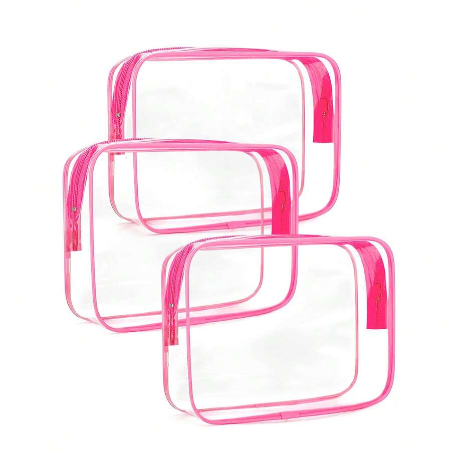 透明洗漱包，3个装，TSA认证旅行洗漱包，可随身携带，机场航空旅行配件包，夸脱容量，女士化妆包，化妆收纳包，旅行洗漱包 - 紅色 - 查看 1