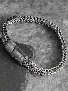 1pc Stainless Steel Retro Punk Bracelet, Minimalist Design, Unisex, Punk Hip-Hop Fashion Accessory Gift - Antique Silver Stainless Steel Bracelet - View 8
