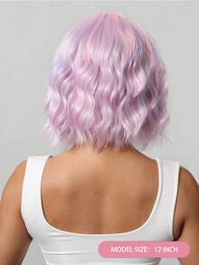 12英寸流行粉色挑染深波浪波波头假发，清新创意，耐热合成纤维，配有可调节透气帽，透气性好。 - 挑染粉色 - 查看 6