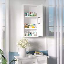 The Medicine Cabinet And First Aid Cabinet Are White, With 3 Internal Compartments And A Magnetic Closure, Used For Storing Medicines, With Dimensions Of 40x15x53.5 Centimeters. - White - View 4