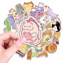 56张可爱猫咪与食物及物品贴纸 - 防水乙烯基贴纸，适用于剪贴簿、手机壳、平板电脑、滑板和DIY工艺品 - 彩色 - 查看 4