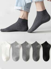 5 Pairs Unisex Solid Color & Striped Business Casual Breathable Short Socks, Versatile For Summer - Multicolor - View 2