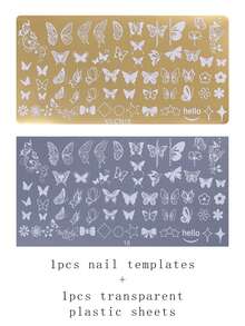 1/2PCS Butterfly Shaped Nail Template, Flower Butterfly Wing Star Pattern Nail Hot Stamping Plate, Essential DIY Nail Template Transfer Mold For Nail Salons - Gold - View 14