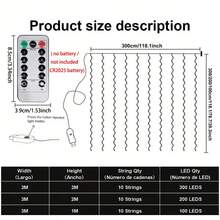 300 LED Fairy String Lights, USB Powered Curtain Lights With Remote Control, 8 Modes, Suitable For Christmas, Ramadan, Valentine's Day, Holiday Parties, Weddings, And Home Use - USB Curtain Light - View 9
