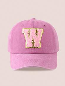 1pc Pink Letter Printed Washed Baseball Cap, Unisex Sun Hat Suitable For Outdoor Activities And Daily Wear, UV Protection - Pink Gold Label - Pink Washable Cap - View 27