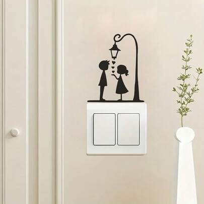 1pc Valentine's Day Decoration, Creative Streetlight Couple Silhouette Wall Sticker, Romantic Atmosphere Enhancement For Bedroom And Bathroom, Removable Sticker, Romantic Atmosphere Wall Sticker Home Decor, Give Your Life A Fresh Look, Holiday Decoration Stickers, Birthday And Graduation Gifts