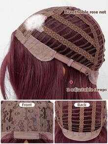 Gothic Punk Grape Red Long Wavy Curls Wig 26-Inch Center Part Bangs Heat-Resistant Synthetic Fiber Wig Women's Soft Voluminous Curls Suitable For Daily Cosplay, Street Style, Holiday Parties, Music Festivals, Y2K Aesthetic, Avant-Garde College Style, Modern Fashion Punk Looks - 中紫紅色 - 查看 6