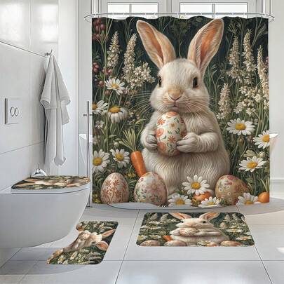 Funny Animal Pattern Shower Curtain, Donkey Cow Pig Country Style Bathroom Decor, Brown Bathroom Rules Humorous Decoration, Polyester Waterproof With Hooks, Bathroom Decor Accessories