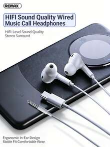 REMAX RM-575 有线耳机，符合人体工学设计，佩戴舒适，通话清晰，轻巧便携，享受无损音质，兼容苹果、华为、小米等设备，白色 - 白色 - 查看 12
