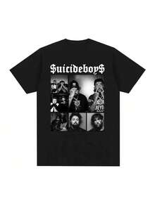 Suicideboy Era Tour Graphics Print T-Shirts For Men Harajuku Hip Hop Rock Style T Shirts Unisex Fashion Regular Size Street T Shirt - 黑色 - 查看 1