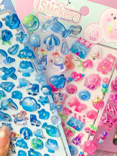 Cartoon Embossed Interesting Stickers - Crystal Diamond Children's Decorative Stickers - 3D Stickers - Cute Stereoscopic Stickers. Perfect Decoration - Perfect Gift. The Perfect Choice For Home Decor, Decoration, Party Decoration, Birthday Gifts