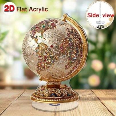 1个旋转世界地球仪，亚克力球体，金色底座，优雅桌面摆件，适用于家庭、办公室、教室、图书馆 - 教育地理展示及装饰点缀 - 旅行者和教育工作者的理想礼物