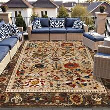 1 件复古棕褐色花卉图案地毯。天鹅绒材质，约重 850 克，厚度 0.6 厘米。经久耐用，防滑，易于清洁。多种尺寸可选。适用于厨房/客厅/餐厅/卧室/阳台/浴室/书房。完美的家居装饰之选。 - 彩色 - 查看 2