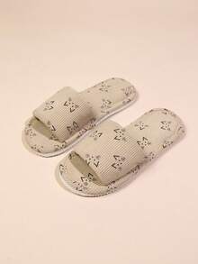 Pantuflas suaves y cómodas con estampado de gato de dibujos animados para mujer, de punta abierta, fáciles de poner, ligeras y adecuadas para la sala de estar y el dormitorio, para todo el año - Caqui - Ver 10