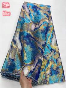 高品质尼日利亚提花蕾丝非洲欧根纱锦缎蕾丝面料 5码/1码 法式大理石纹面料 高端时尚派对婚礼面料 绿色/紫色 - A - 查看 19