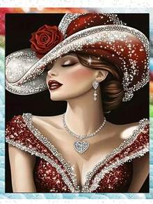 Kits de arte de diamantes para adultos Sombrero de mujer, Juego de bordado de diamantes de imitación 5D DIY de perforación completa, Pintar con kits de arte de diamantes por número, Punto de cruz para decoración de pared del hogar - Multicolor - Ver 1