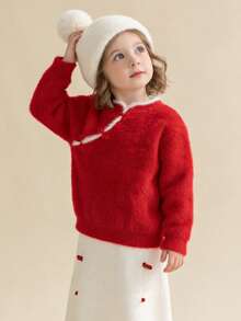 Balabala 女童红色针织毛衣，新年款式，2025年春季时尚上衣 - 中國紅 - 查看 5