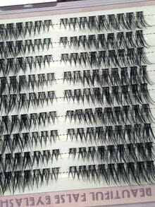 162pcs Of C-Curl Diy Cluster Lashes Double-Ended Glue Included Cat Eye Lashes Eye End Extension Cross-Shaped Slender And Soft Looks Natural And Easy To Wear Suitable For Those Who Love Beauty - Black - View 5