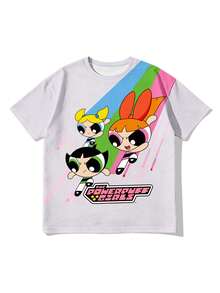 SHEIN X Powerpuff Girls 女士可爱印花宽松衬衫 - 可爱休闲风格，适合日常穿着和搭配 - 彩色 - 查看 2